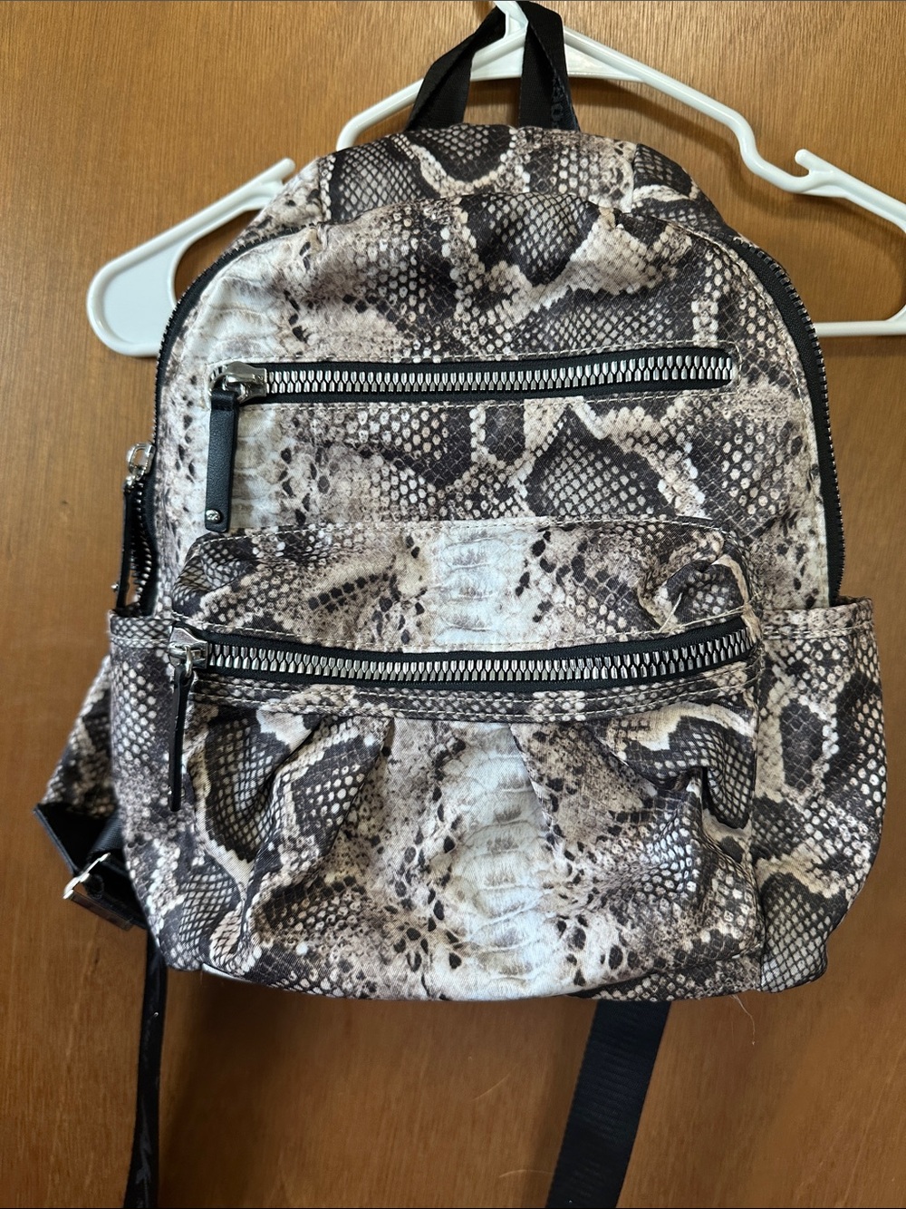 Anne Klein Sport Snake-Print Mini Backpack in Black and Cream